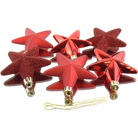 Bruchfeste Weihnachtsanhänger Sterne Christmas Red rot Ø 7,5 cm aus Kunststoff - 6er Set