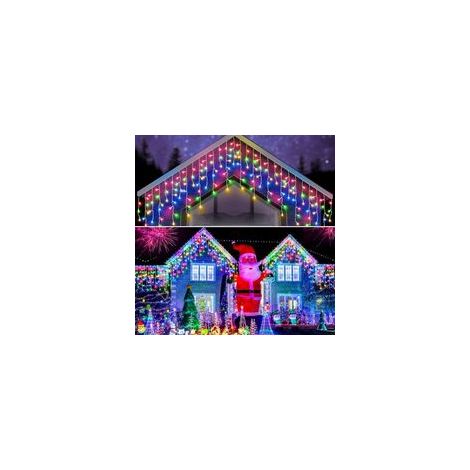 Rideau Lumineu, 10M 300LEDs Guirlande Lumineuse Exterieure Noel, 8 Modes IP44 étanche Guirlande Lumineuse Noel LED Pour Balcon Toit Noel Mariage, Coloré