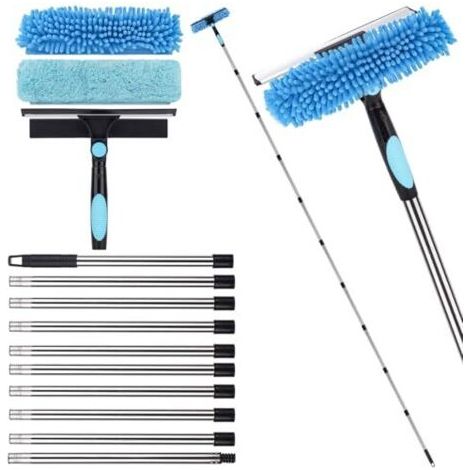 Lave-vitres extensible de 4 m, appareil de nettoyage de vitres 2 en 1, outil de nettoyage télescopique pour vitres hautes et vitres de voiture