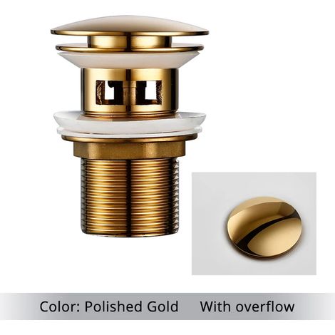 (Polished Gold-1) Bathroom Bath Pop Up Drain Stopper Rose Gold Polished Anti-Corrosion Durable With OverFlow Hole Basin Sewer Plug (1/4)
