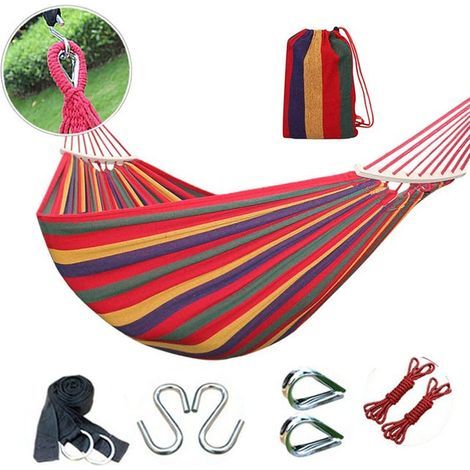 260 x 80cm Hamac d'extérieur en toile Capacité de charge jusqu'à 100kg Hamac portable avec sac de transport pour le jardin et le patio (Rouge) (1/5)