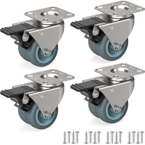Jeu De 4 Roulettes Pour Meubles 50 Mm - Roulettes Pivotantes Avec Frein Jusqu'à 100 Kg Par Roue -Roulettes Industrielles (1/4)