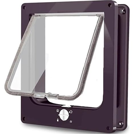 Gattaiola grande, gattaiola a 4 vie con magneti, facile da installare, porta a battente manuale per animali domestici, per pareti/legno/PVC (marrone, L) (1/5)