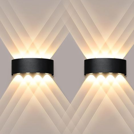 Moderne LED Applique Murale, 8W 3000K Blanc Chaud Lampe Murale, Intérieur/Extérieur Up Down Éclairage Mural, IP65 Etanche Noir Luminaire Murale pour Chambre Couloir Salon Escalier 2PCS (1/5)
