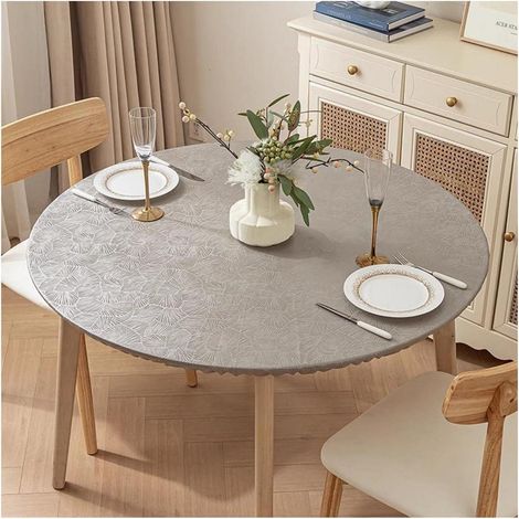 Nappe ronde 80cm Gris Polyester Imperméable & Anti-taches