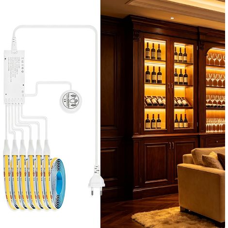 Bandeau LED COB 6-en-1, COB Bande LED 12 V Blanc Chaud en Parallèle, Bandes LED COBs 12 V, Ruban LED COBs 6-en-1, Main Swipe Touch Sensor für Dressing/Placard/Cuisine, 3000K Blanc Chaud (1/5)