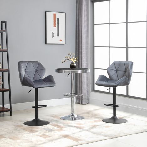 Barhocker 2er Set, Gepolstert Barstuhl mit Metallgestell, Lehne, Samtoptik, Höhenverstellbar 360° Drehbar (1/5)