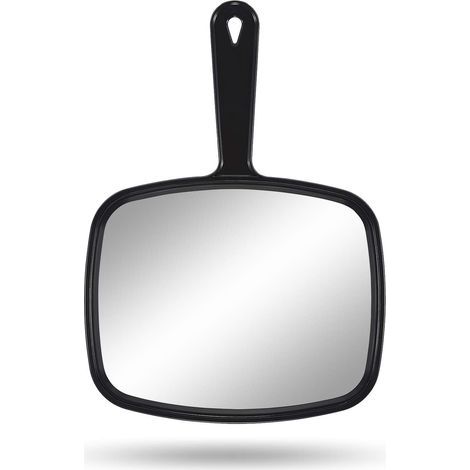 Handspiegel, 23 cm L x 31,5 cm B, Friseur-Handspiegel mit Griff, quadratisch, Schwarz