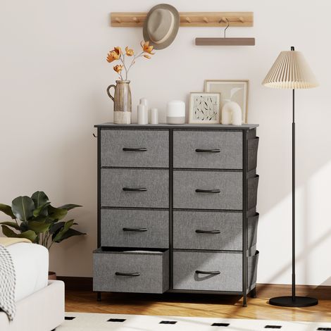 Commode 8 Tiroirs Tissu, 4 Poches, 2 Crochets, Rangement Moderne, Gris, Gain de Place (1/5)