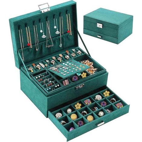 Boîte à Bijoux pour Femme, 3 Couches Rangement Bijoux en Velours, Coffret Bijoux de Voyage, Organisateur à Bijoux Verrouillable, Jewelry Stockage pour Colliers Bagues Bracelets (1/4)