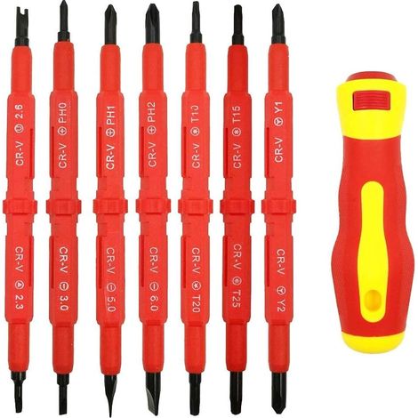 Jeu de Tournevis Isolé pour Électricien, 7 Pièces - Kit solide et multifonctionnel (14 en 1) en alliage de chrome vanadium, 500V (1/5)