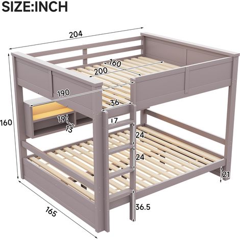 Lit superposé 160x200 avec armoires de rangement et éclairage LED, Brun (1/5)