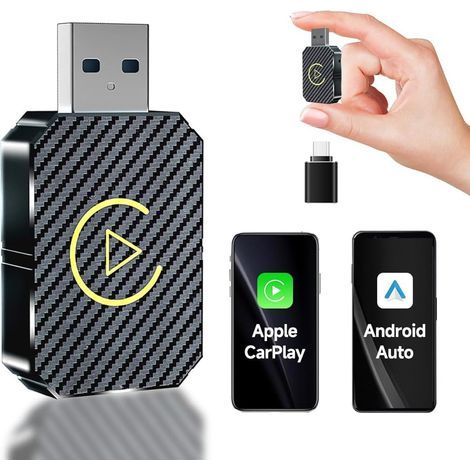 Adaptateur Carplay sans Fil, 2 en 1 Wireless Carplay Adapter for iOS 10+ & Android 11+, Adaptateur CarPlay sans Fil USB C Compatible avec Les Voitures à Partir De 2016 (Noir) (1/5)