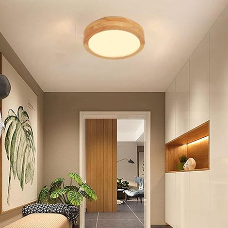 LED Plafonnier Industrielle Lampe Plafond en Bois de Caoutchouc pour Salle de Bain Couloir Escalier - Lumière Chaud 3000K 20cm (1/5)
