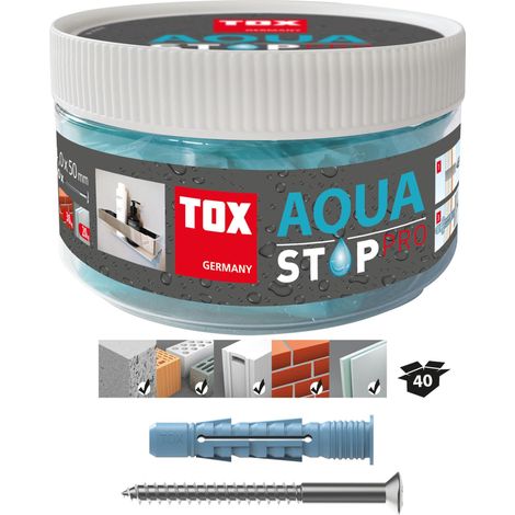 Tox Aqua Stop Pro Goujon d&39étanchéité universel 6/38 014271011 Lot de 40, goujons avec vis (1/5)