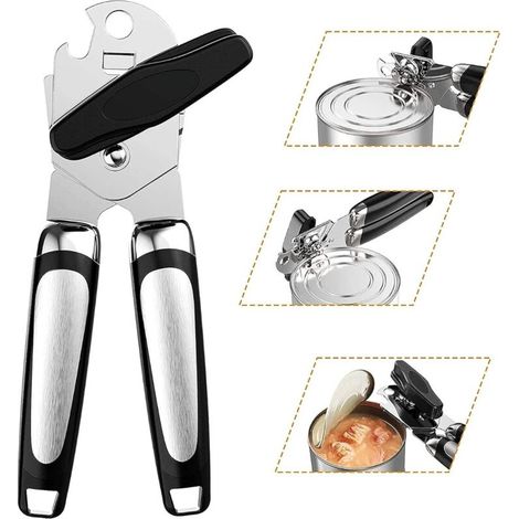 Manual Can Opener, Jar and Bottle Opener, 3-in-1 Stainless Steel Adjustable Can Opener for Kitchen, Can Opener with Non-Slip Handle (1/4)