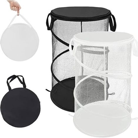 Panier à linge en filet en 2 pièces, pliable et muni de poignées, idéal pour les laveries de voyage et les résidences étudiantes, portable. (1/5)