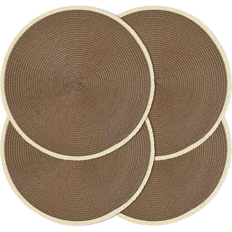 Lot de 4 sets de table ronds tressés de 38,1 cm, antidérapants, lavables à bords fins pour décoration de table de cuisine, salle à manger (marron, 4)'Bord Fin Beige, Marron 4 pcs'Bord Fin Beige, Marro (1/5)