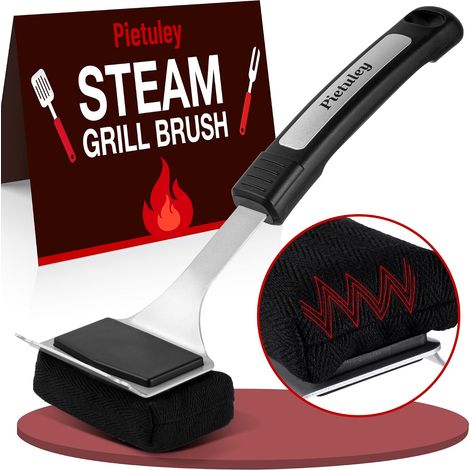 Brosse Barbecue sans Poils Vapeur avec Grattoir Acier Inoxydable, Accessoires Barbecue Ustensiles Brosse de Nettoyage Accessoire BBQ, Grattoir Plancha Accessoires pour BBQ et Fumoir (1/5)