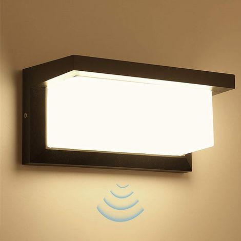 18W LED Applique Murale Lampe Extérieur avec Detecteur de Mouvement Moderne Noirs 3000K Blanc Chaud Aluminium Luminaire IP65 Étanche Lumière Éclairage Decorative pour Jardin Pathway Couloir