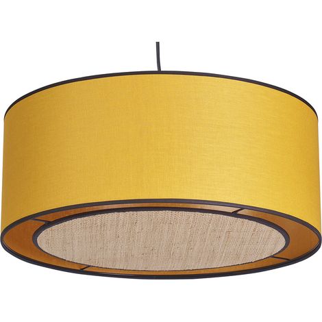 Hängeleuchte aus senfgelbem Leinen und Bast D 50 cm TRAVES