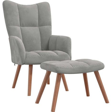 Sillón de relax con taburete de terciopelo gris claro vidaXL