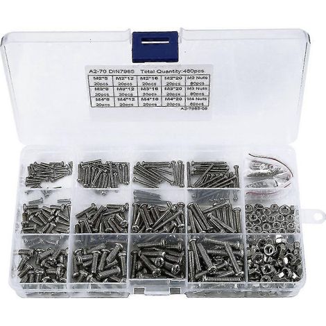Kit d'assortiment de 480 vis à tête fraisée en acier M2 et M2,5 (1/4)