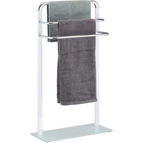 Blanc Porte 3 barres, métal chromé, support serviettes design moderne, HxlxP 80x45x20 cm, argenté, verre, 80 x 45 x 20 cm (1/5)