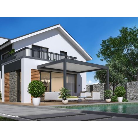 PROLOISIRS Pergola bioclimatique adossée Zéphir motorisée aluminium/lames - grey - 3 x 4 m