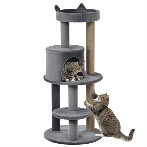 Arbre à chat multi-équipements avec griffoirs niche et gris (1/5)