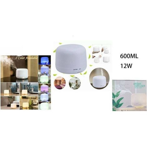 TrAdE Shop Traesio - Aromaterapia 7 Led Umidificatore Ad Ultrasuoni Depuratore 600ml Diffusore -
