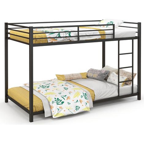 COSTWAY Metal Bunk Bed Low Profile Single Over Single Bunk Beds w/Ladder-Black