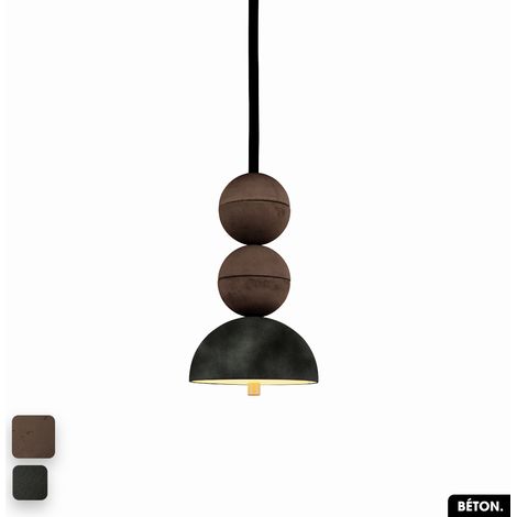 Lampe de suspension en béton velours - BOSFOR CONCRETE VELVET CHOCOLAT - OLIVE 2 BALLES LED 14W (1/2)