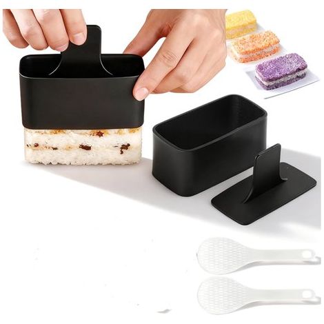 Ensemble de presses à boutons, 2 moules à boutons, comprenant 2 cuillères à riz, moule à boulettes de riz, adapté aux bentos, aux collations, aux fêtes et aux pique-niques (couleur : noir) (10565cm) (1/5)