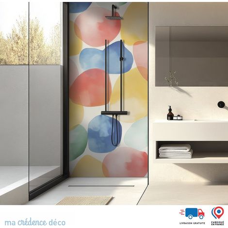 Panneau de douche : Ronds colorés 2 - Couleur Rouge saumon - Alu composite - 90 - 245 (1/4)