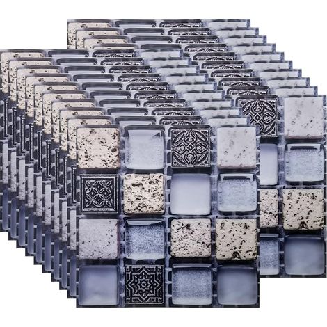 20PCS Autocollant Carreau, Auto-Adhésif Autocollant Fond D'écran Résistant à la Chaleur Étanche Dosseret pour Cuisine Salle Bâton Mosaïque Gris (10x10 cm / 4x4 Pouces)