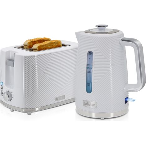 Briebe SKT1170WHT Elegance Ensemble Grille Pain 2 Fentes Large Bouilloire Électrique 1,7L sans BPA 2200W Blanc