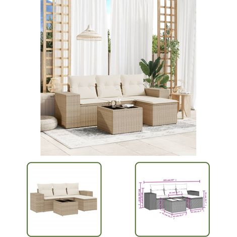 The Living Store 5-tlg. Garten-Sofagarnitur mit Kissen Beige Poly Rattan - Gartenmöbel - Gartensorte - Lounge Set - Outdoor Möbel - Rattan Gartenmöbel (1/3)