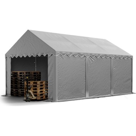Stabiles Lagerzelt 4x6 m Unterstand mit Bodenrahmen und Dachverstärkung PVC Plane 800 N grau 100% wasserdicht Zelthalle Weidezelt (1/5)