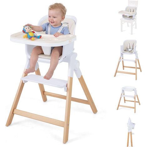 COSTWAY Chaise Haute Bébé Évolutive 4 en 1, pour 0-36 Mois (Beige) (1/5)