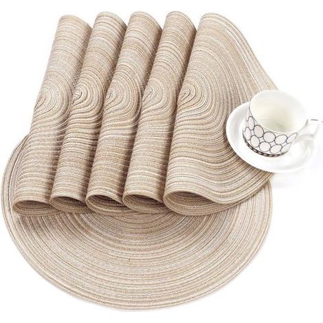Set di 6 tovagliette rotonde, lavabili, resistenti al calore, antiscivolo, ideali per matrimoni, 38 x 38 cm - beige.