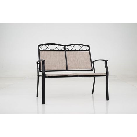 COSTWAY Banc Exterieur Jardin, Banc de Jardin pour 2 Personnes, Cadre en Métal, Tissu Respirant, Banquette avec Accoudoirs pour Cour Porche Piscine, Charge 300 kg, 105 x 71 x 94 cm