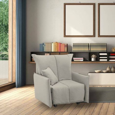 Talamo Italia Sofa cama Almerinda, Sofá individual, 100% Made in Italy, Sillón de salón con apertura trolley, en tela acolchada, con reposabrazos estándar, Cm 110x90h85, Beige, con embalaje reforzado (1/5)