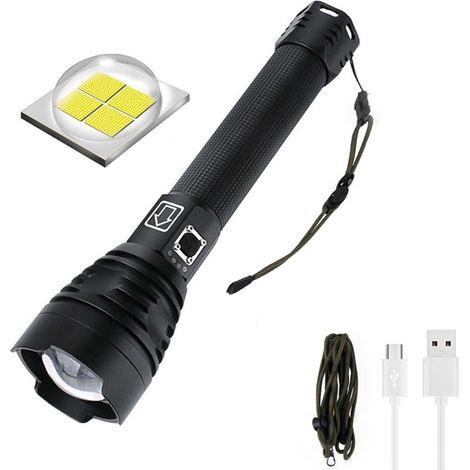 Lampe Torche LED Rechargeable USB Zoomable, Alliage d'Aluminium IPX6 Etanche, Lumière de Travail Portable (1/5)