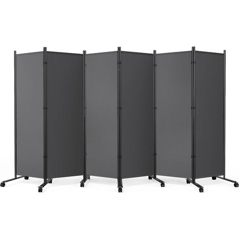 Room divider with wheels, 6 pieces, 335 x 72 cm, foldable, grey (1/5)