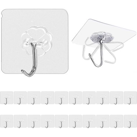 Lot de 20 Crochet Adhésif, Transparent Pour Accroche Salle de Bain 15kg (max), Crochet Adhésif pour Maison, Cuisine, Salle Bain,Serviettes, Peignoirs et Vêtements