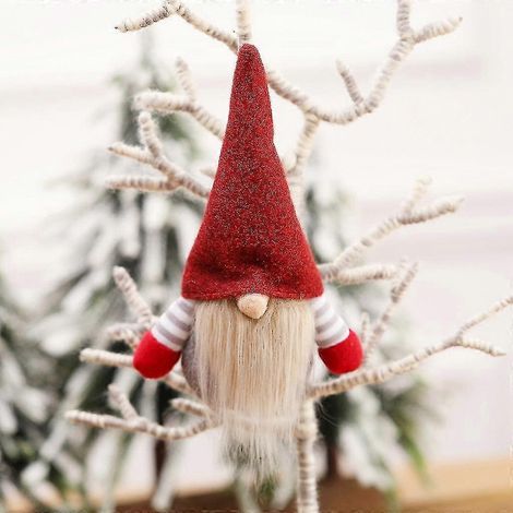 Adornos navideños, decoración navideña, sombrero a rayas, barba atada, piernas colgantes, muñeca sin rostro n.º 4419 (1/2)