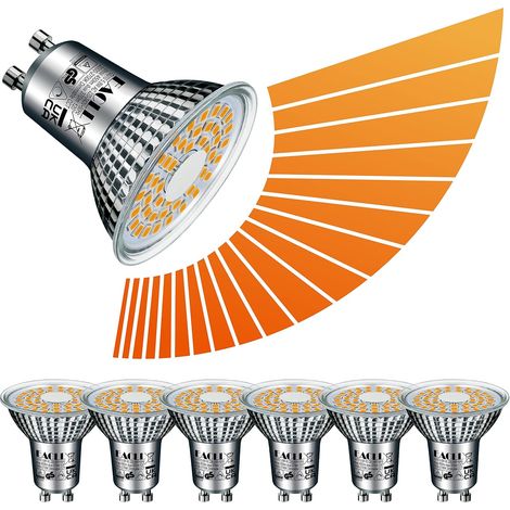 Ampoules LED GU10 Blanc Chaud 5.8W, Lot de 6, Dimmable Spot avec Luminosité et Température de Couleur Réglables en Continu (2000K-2700K), AC 230V Sans Scintillement, Convient pour Variateur (1/5)