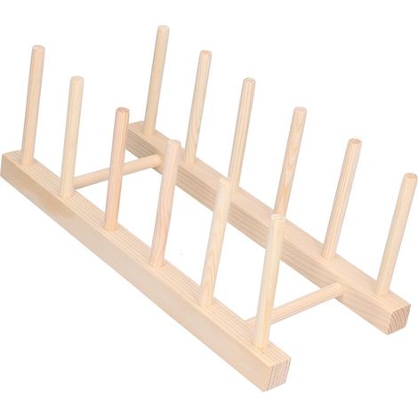 1 égouttoir vaisselle, 5 compartiments, 28 cm, en pin, séchoir multifonctionnel pour assiettes et couvercles, rangement cuisine et bureau (1/5)