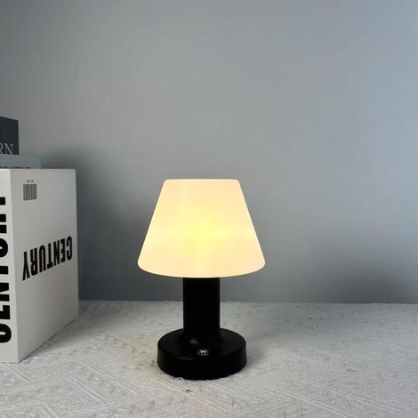 Petite lampe de table sans fil de champignons Contrôle tactile 3 couleurs Lampe rechargeable plissée de base métallique d'éblouissement sans pas pour table de nuit-T-shaped Black Mushroom (1/5)